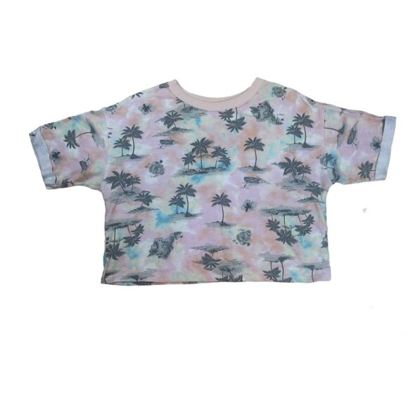 Old Navy Tie Dye Palm Tree Print Crop Tee Orange Blue Size M - Picture 3 of 4